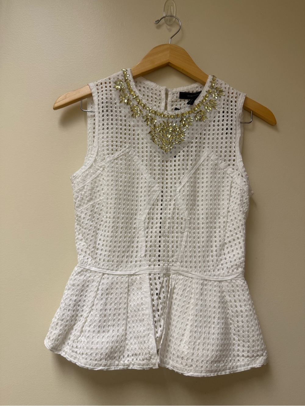 NWT; BCBG Max Azria top white eyelet texture and a heavily embellished🌸 - Picture 10 of 10